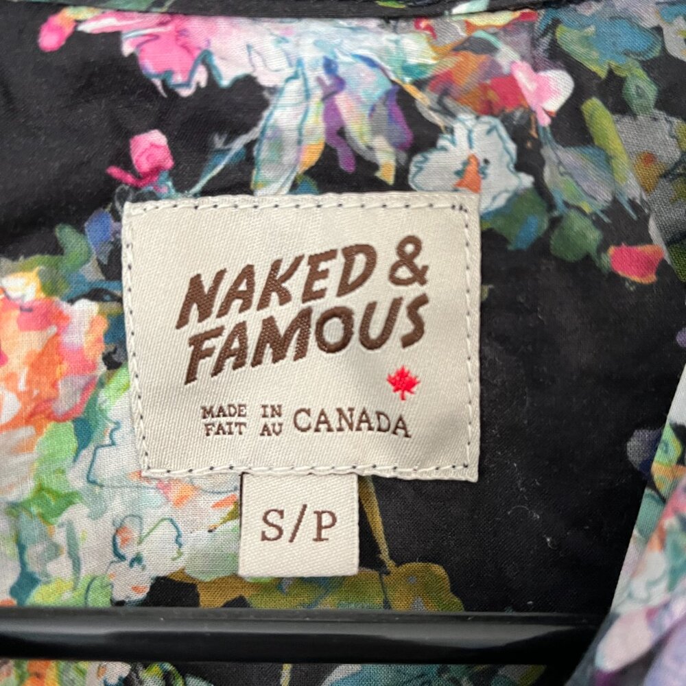 Naked and Famous Camp Collar Shirt Small SS21 Flower Painting - Black - Picture 6 of 8